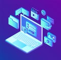 Data protection. Open laptop with authorization form on screen, personal data protection. System of authentication, data access,