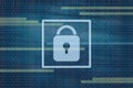 Data protection. Padlock icon on digital background. Dark abstract background. Technologies