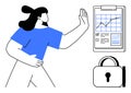 Data Protection and Privacy Concept with Woman, Secure Padlock, and Analytics Clipboard Royalty Free Stock Photo