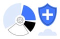 Data Protection and Security Concept with Shield, Gear, Cloud, and Pie Chart Elements Royalty Free Stock Photo