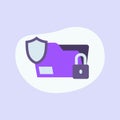 Data protection security icon with modern flat style fluid background shape and purple violet color theme Royalty Free Stock Photo