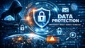 Data Protection Shield With Hacker And Global Cyber Security Network Visualization Royalty Free Stock Photo