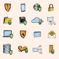 Data protection sketch icons colored