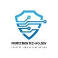 Data protection technology - logo vector illustration. Abstract shield symbol with electronic design elements. Antivirus creative Royalty Free Stock Photo