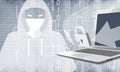 Hacker with computer and binary code Royalty Free Stock Photo