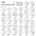 Data protection thin line icon set, computer safety symbols collection, vector sketches, logo illustrations, server