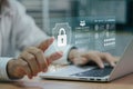 Data protection using cybersecurity and privacy concepts. The user is inputting personal password and username to protect private