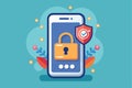 Data protection vector illustration showcasing a smartphone with a padlock icon and shield symbolizing security in a colorful flat Royalty Free Stock Photo
