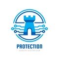 Data protection - vector logo design. Abstract tower sign. Digital electronic technology symbol.