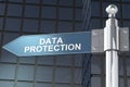 Data protection word on road sign with building as background Royalty Free Stock Photo