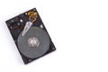 dusty dismantle hard disk on white background