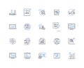 Data rendering line icons collection. Visualization, Graphics, Charts, Dashboards, Graphs, Infographics, Maps vector and