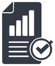 Data report and bar chart document with checkmark validation icon for business progress analysis Royalty Free Stock Photo