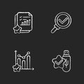 Data research chemarks chalk white icons set on black background Royalty Free Stock Photo