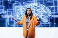 Data researcher at event presents strategies for using artificial intelligence