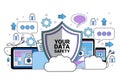 Data safety cloud shield tablet padlock over synchronization General Data Protection Regulation GDPR server security