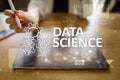 Data Science, analysis. Internet and technology concept concept, banner and infographic on virtual screen. Royalty Free Stock Photo