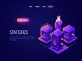 Data science, big data processing isometric icon, data base datacenter concept, programm information analysing, server Royalty Free Stock Photo