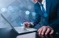 Data science, big data technology. Computers are used by data scientists to calculate, analyze, display complex data streams. data Royalty Free Stock Photo