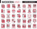 Data science complex concept flat line icon vector illustration set with outline symbols collection of scientific