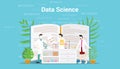 Data science concept with laboratory team working on data - vector illustration