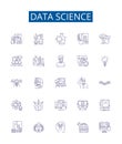 Data science line icons signs set. Design collection of Data, Science, Analysis, Modeling, Big, Machine, Learning Royalty Free Stock Photo