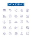 Data science line icons signs set. Design collection of Data, Science, Analysis, Modeling, Big, Machine, Learning Royalty Free Stock Photo