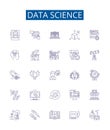 Data science line icons signs set. Design collection of Data, Science, Analysis, Modeling, Big, Machine, Learning Royalty Free Stock Photo