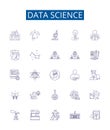 Data science line icons signs set. Design collection of Data, Science, Analysis, Modeling, Big, Machine, Learning Royalty Free Stock Photo