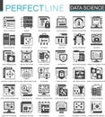 Data science technology classic black mini concept symbols. Machine learning process modern icon pictogram vector Royalty Free Stock Photo