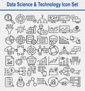 Data Science Technology Icon Set, Outline Style Icons with Binary Code on White Royalty Free Stock Photo