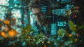Data scientist analyzing algorithms in a modern digital office environment