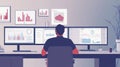 Data Scientist Analyzing Large Dataset on Multiple Monitors in Office