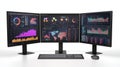 Data Scientist Analyzing Large Datasets on Multiple Computer Screens