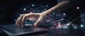 Data scientist, Programmer using laptop analyzing financial data on futuristic virtual interface. Royalty Free Stock Photo