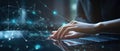Data scientist, Programmer using laptop analyzing financial data on futuristic virtual interface. Royalty Free Stock Photo