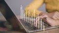 Data scientists. Man programmer using laptop analyzing and development at various information on futuristic virtual interface