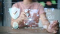 Data scientists. programmers use a laptop to analyze and development at various information on a futuristic virtual interface