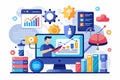 Data scientists utilize analytics tools for database analysis and visualization in a modern digital workspace, showcasing Royalty Free Stock Photo