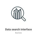 Data search interface symbol of a bars graphic with a magnifier tool outline vector icon. Thin line black data search interface