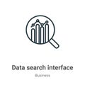 Data search interface symbol of a bars graphic with a magnifier tool outline vector icon. Thin line black data search interface Royalty Free Stock Photo