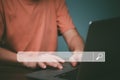 Data Search Technology , Engine Optimization. Man hands using a laptop computer to searching for information. Royalty Free Stock Photo