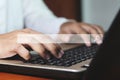 Data Search Technology Search Engine Optimization. man's hands are using a computer notebook to Searching for information Royalty Free Stock Photo