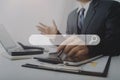 Data Search Technology Search Engine Optimization. man`s hands are using a computer notebook to Searching for information.Using Royalty Free Stock Photo