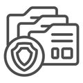 Data secure folder line icon, data protection concept. Vector graphics. Safety shield, emblem with file folders sign on