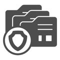 Data secure folder solid icon, data protection concept. Vector graphics. Safety shield, emblem with file folders sign on
