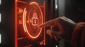 Data Security Access Control via Finger Touch on Touchscreen, Futuristic Interface with Lock Symbol