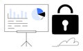 Data Security and Analytics Concept with Charts and Lock Symbol Royalty Free Stock Photo
