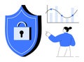 Data Security and Analytics Concept with Shield Lock and Professional Analyzing Graph Royalty Free Stock Photo