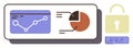 Data Security and Analytics Display with Lock Icon and Graphs Royalty Free Stock Photo